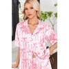 Ekouaer Womens Satin Pajama Set Short Sleeve Sleepwear Button Down Pjs | Silky Smooth Satin, Soft Top and Shorts, Bridal Getting Ready Outfit, 2 Piece Loungewear Set for Daily Sleep, Wedding Party(Bow Heart/Stripes)
