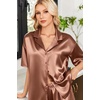 Ekouaer Womens Satin Pajama Set Short Sleeve Sleepwear Button Down Pjs | Silky Smooth Satin, Soft Top and Shorts, Bridal Getting Ready Outfit, 2 Piece Loungewear Set for Daily Sleep, Wedding Party(Terracotta)