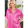Ekouaer Womens Satin Pajama Set Short Sleeve Sleepwear Button Down Pjs | Silky Smooth Satin, Soft Top and Shorts, Bridal Getting Ready Outfit, 2 Piece Loungewear Set for Daily Sleep, Wedding Party(Leopard Print/ Rose Pink)