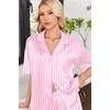 Ekouaer Womens Satin Pajama Set Short Sleeve Sleepwear Button Down Pjs | Silky Smooth Satin, Soft Top and Shorts, Bridal Getting Ready Outfit, 2 Piece Loungewear Set for Daily Sleep, Wedding Party(Pink White/Stripes)