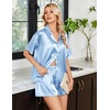 Ekouaer Womens Satin Pajama Set Short Sleeve Sleepwear Button Down Pjs | Silky Smooth Satin, Soft Top and Shorts, Bridal Getting Ready Outfit, 2 Piece Loungewear Set for Daily Sleep, Wedding Party(Light Blue)