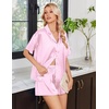 Ekouaer Womens Satin Pajama Set Short Sleeve Sleepwear Button Down Pjs | Silky Smooth Satin, Soft Top and Shorts, Bridal Getting Ready Outfit, 2 Piece Loungewear Set for Daily Sleep, Wedding Party(Pink White/Stripes)
