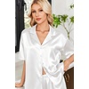 Ekouaer Womens Satin Pajama Set Short Sleeve Sleepwear Button Down Pjs | Silky Smooth Satin, Soft Top and Shorts, Bridal Getting Ready Outfit, 2 Piece Loungewear Set for Daily Sleep, Wedding Party(White)