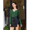 Womens Long Sleeve Shirts V Neck Slim Fit Tops Thermal Undershirts 3 Pack | Long sleeve shirts for women, ribbed texture and slim fit design for sweater layers, work outfits and everyday wear(Black/White/Green)
