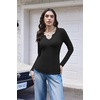 Womens Long Sleeve Shirts V Neck Slim Fit Tops Thermal Undershirts 3 Pack | Long sleeve shirts for women, ribbed texture and slim fit design for sweater layers, work outfits and everyday wear(Red White Stripped/Black/White)