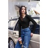 Womens Long Sleeve Shirts V Neck Slim Fit Tops Thermal Undershirts 3 Pack | Long sleeve shirts for women, ribbed texture and slim fit design for sweater layers, work outfits and everyday wear(Deep Grey/Black White Stripped/Black)