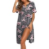 Ekouaer Nightgowns for Women House Dress with Pockets Button Down Sleepshirt Short Sleeve Nightshirt Housecoat | Button Up Night Gowns,Short Sleeve Housecoat,Moo Moos for Elderly Women,Labor and Delivery Gown for Pregnant and Postpartum(Grey Floral)