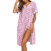 Ekouaer Nightgowns for Women House Dress with Pockets Button Down Sleepshirt Short Sleeve Nightshirt Housecoat | Button Up Night Gowns,Short Sleeve Housecoat,Moo Moos for Elderly Women,Labor and Delivery Gown for Pregnant and Postpartum(Pink Floral)
