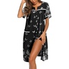 Ekouaer Nightgowns for Women House Dress with Pockets Button Down Sleepshirt Short Sleeve Nightshirt Housecoat | Button Up Night Gowns,Short Sleeve Housecoat,Moo Moos for Elderly Women,Labor and Delivery Gown for Pregnant and Postpartum(Black Butterfly Flower)