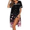 Ekouaer Nightgowns for Women House Dress with Pockets Button Down Sleepshirt Short Sleeve Nightshirt Housecoat | Button Up Night Gowns,Short Sleeve Housecoat,Moo Moos for Elderly Women,Labor and Delivery Gown for Pregnant and Postpartum(Black Sakura)
