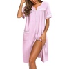 Ekouaer Nightgowns for Women House Dress with Pockets Button Down Sleepshirt Short Sleeve Nightshirt Housecoat | Button Up Night Gowns,Short Sleeve Housecoat,Moo Moos for Elderly Women,Labor and Delivery Gown for Pregnant and Postpartum(Pink Striped)