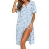 Ekouaer Nightgowns for Women House Dress with Pockets Button Down Sleepshirt Short Sleeve Nightshirt Housecoat | Button Up Night Gowns,Short Sleeve Housecoat,Moo Moos for Elderly Women,Labor and Delivery Gown for Pregnant and Postpartum(Blue Daisy)