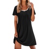 Ekouaer Nightgowns for Women Pleated Sleep Shirts Short Sleeve Night Shirts | Lace Trim Night Gown Ladies Sleep Dress Night Dress Victorian Sleepwear Soft Pajama Dress Casual Loungewear, Cute Print(Black)