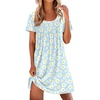 Ekouaer Nightgowns for Women Pleated Sleep Shirts Short Sleeve Night Shirts | Lace Trim Night Gown Ladies Sleep Dress Night Dress Victorian Sleepwear Soft Pajama Dress Casual Loungewear, Cute Print(Daisy Floral)