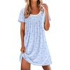 Ekouaer Nightgowns for Women Pleated Sleep Shirts Short Sleeve Night Shirts | Lace Trim Night Gown Ladies Sleep Dress Night Dress Victorian Sleepwear Soft Pajama Dress Casual Loungewear, Cute Print(Blue Bow Stripes)
