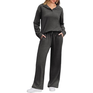 Ekouaer Lounge Sets for Women 2 Piece Outfits 2026 Long Sleeve Top with Pants(Dark Grey)