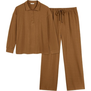Ekouaer Lounge Sets for Women 2 Piece Outfits 2026 Long Sleeve Top with Pants(Light Brown)
