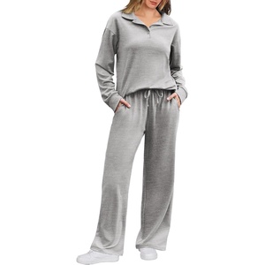 Ekouaer Lounge Sets for Women 2 Piece Outfits 2026 Long Sleeve Top with Pants(Light Grey)