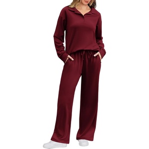Ekouaer Lounge Sets for Women 2 Piece Outfits 2026 Long Sleeve Top with Pants(Wine Red)