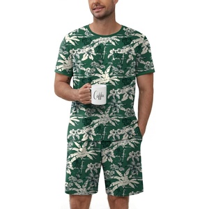 Ekouaer Mens Pajamas Sets Shorts Soft Short Sleeve Pjs | Round Neck Summer Sleepwear, Soft Casual Sleep Nightwear Lounge Sets Pants with Pockets, S-XXL(Coconut Tree Green)
