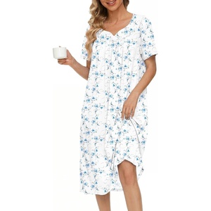 Ekouaer Moo Moos for Women Cotton House Dress With Pockets Soft Nightgowns | Cotton Short Sleeve Mumu Dresses, Embroidered Lounge Dress, Floral Sleepwear, V Neck Loungewear, Mother’s Gifts, Daily, Home(White Water Painting)