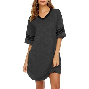 Ekouaer Nightgowns for Women Cotton Night Gowns Short Sleeve Sleepwear | Ladies Sleep Shirts Casual T Shirt Nightgown V Neck Night Shirts Soft Moo Moos Color Block Pajama Shirt Plus Size Nightshirts(A_dark Grey)