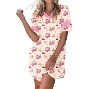 Ekouaer Nightgowns for Women Cotton Night Gowns Short Sleeve Sleepwear | Ladies Sleep Shirts Casual T Shirt Nightgown V Neck Night Shirts Soft Moo Moos Color Block Pajama Shirt Plus Size Nightshirts(B_teddy)
