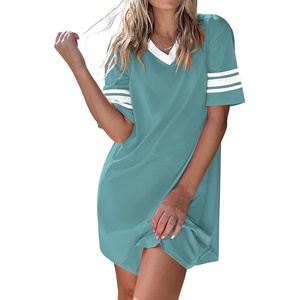 Ekouaer Nightgowns for Women Cotton Night Gowns Short Sleeve Sleepwear | Ladies Sleep Shirts Casual T Shirt Nightgown V Neck Night Shirts Soft Moo Moos Color Block Pajama Shirt Plus Size Nightshirts(A_mint Green)
