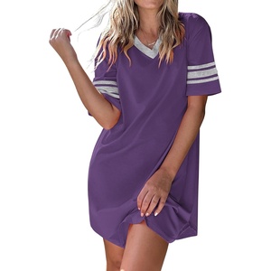 Ekouaer Nightgowns for Women Cotton Night Gowns Short Sleeve Sleepwear | Ladies Sleep Shirts Casual T Shirt Nightgown V Neck Night Shirts Soft Moo Moos Color Block Pajama Shirt Plus Size Nightshirts(A_purple)