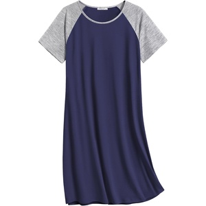 Ekouaer Nightgowns for Women Cotton Sleep Shirt Short Sleeve Night Shirt | Crew Neck Night Gown, Soft Sleepwear, Casual T Shirt Pajama Dress, Short Lounge Dress, Pullover Loungewear for Daily, Sleep(Navy Blue)
