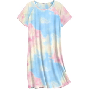 Ekouaer Nightgowns for Women Cotton Sleep Shirt Short Sleeve Night Shirt | Crew Neck Night Gown, Soft Sleepwear, Casual T Shirt Pajama Dress, Short Lounge Dress, Pullover Loungewear for Daily, Sleep(Pink Tie Dye)