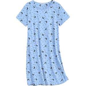 Ekouaer Nightgowns for Women Cotton Sleep Shirt Short Sleeve Night Shirt | Crew Neck Night Gown, Soft Sleepwear, Casual T Shirt Pajama Dress, Short Lounge Dress, Pullover Loungewear for Daily, Sleep(Blue Moon)