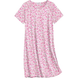 Ekouaer Nightgowns for Women Cotton Sleep Shirt Short Sleeve Night Shirt | Crew Neck Night Gown, Soft Sleepwear, Casual T Shirt Pajama Dress, Short Lounge Dress, Pullover Loungewear for Daily, Sleep(Pink Floral)