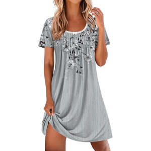 Ekouaer Nightgowns for Women Pleated Sleep Shirts Short Sleeve Night Shirts | Lace Trim Night Gown Ladies Sleep Dress Night Dress Victorian Sleepwear Soft Pajama Dress Casual Loungewear, Cute Print(Gray Floral)