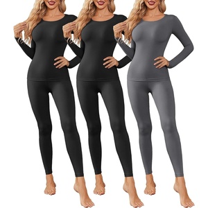 Thermal Underwear for Women Long Johns Base Layer Pajama Sets Cold Weather | Thermal clothes for women, soft stretchy feel, base layering, home lounging, sleep, daily wear, outdoor use, winter wear(Black/Black/Deep Grey)
