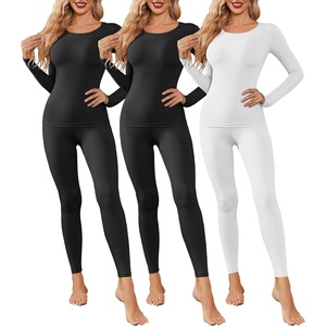 Thermal Underwear for Women Long Johns Base Layer Pajama Sets Cold Weather | Thermal clothes for women, soft stretchy feel, base layering, home lounging, sleep, daily wear, outdoor use, winter wear(Black/Black/White)