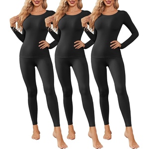 Thermal Underwear for Women Long Johns Base Layer Pajama Sets Cold Weather | Thermal clothes for women, soft stretchy feel, base layering, home lounging, sleep, daily wear, outdoor use, winter wear(Black/Black/Black)