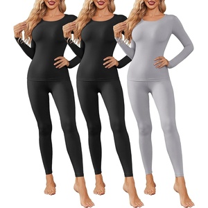 Thermal Underwear for Women Long Johns Base Layer Pajama Sets Cold Weather | Thermal clothes for women, soft stretchy feel, base layering, home lounging, sleep, daily wear, outdoor use, winter wear(Black/Black/Grey)