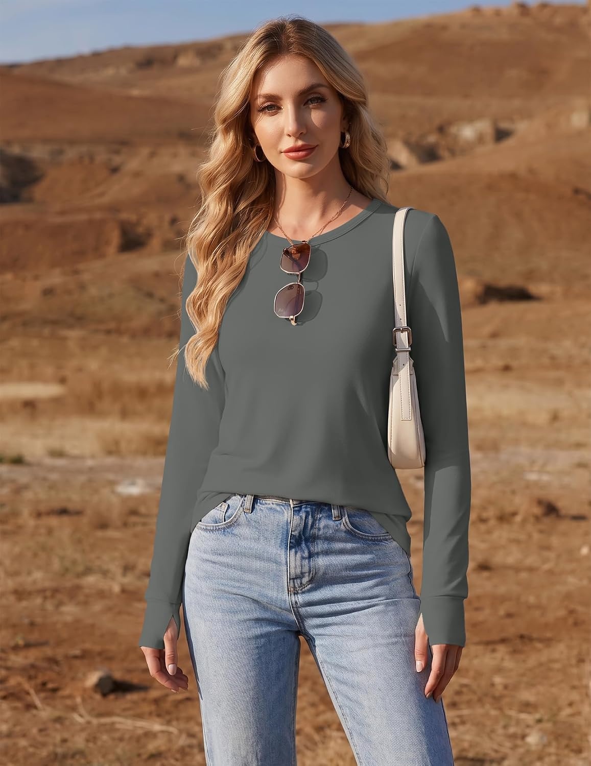 image:imageEkouaer 3 Pack Womens Long Sleeve Shirts Thumb Hole Tops Fall Clothes Crew Neck T Shirts Loose Fit Thermal Undershirts Layering Casual Work Winter Outfits3pcs Black Dark Grey Navy Blue