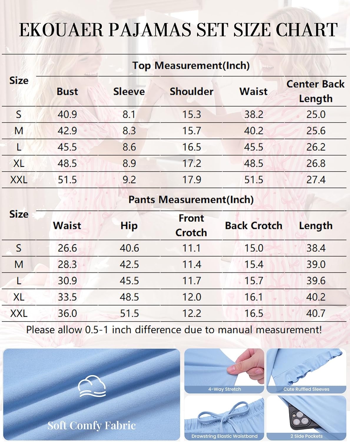 image:imageEkouaer Pajamas for Women Set Button Up Soft Pjs Short Sleeve Lounge Sets Cute Ruffle SleeveNotch CollarSide PocketsComfy Lightweight FabricIdeal for Daily WearPostpartumPartyOld Rose