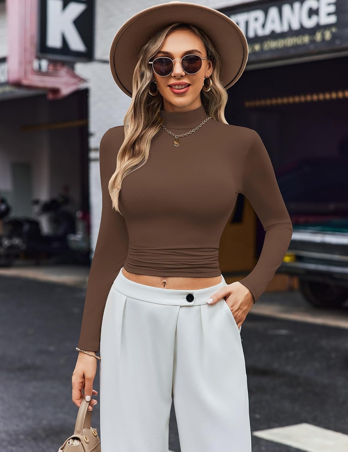 image:imageEkouaer Womens 3 Pack Turtleneck Shirts Long Sleeve Mock Undershirts Mock Neck Soft Base Layer Thermal Tops Underwear Stretchy Fit Buttery Soft Fashion Winter ClothesBlackBeigeBrown