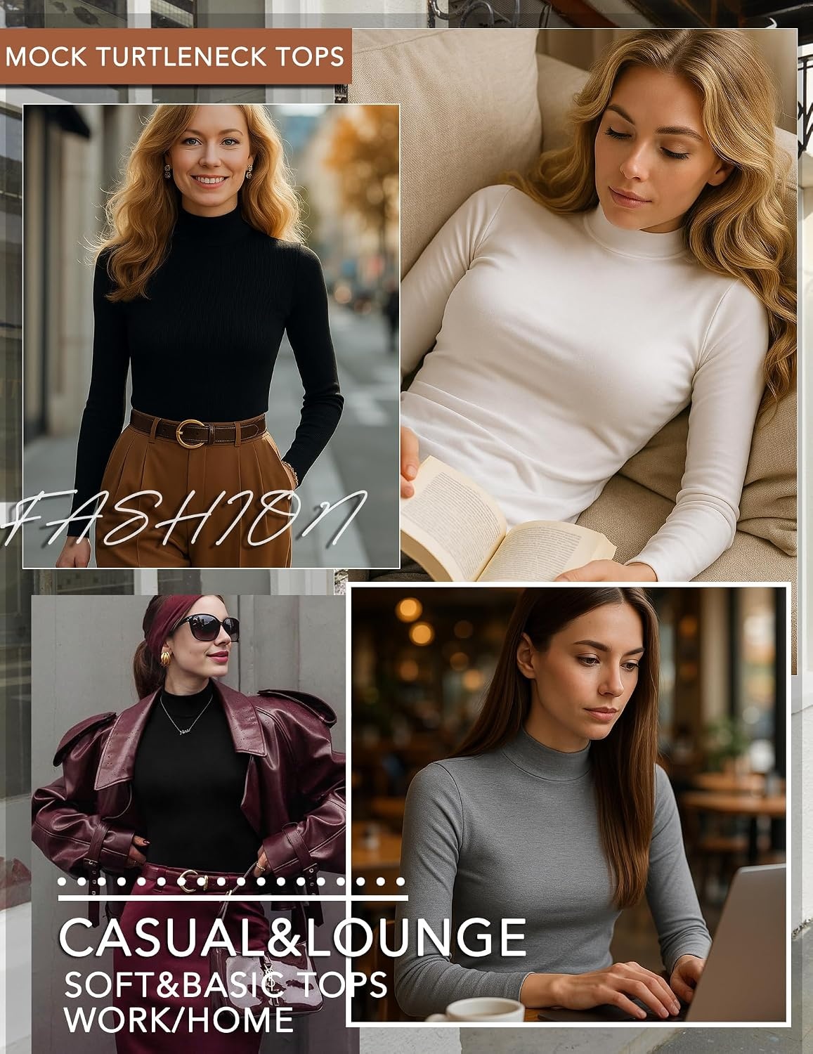 image:imageEkouaer Womens 3 Pack Turtleneck Shirts Long Sleeve Mock Undershirts Mock Neck Soft Base Layer Thermal Tops Underwear Stretchy Fit Buttery Soft Fashion Winter ClothesBlackWhitePink