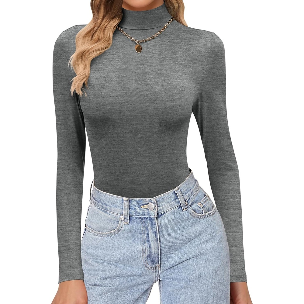 image:imageEkouaer Womens Turtleneck Shirts Long Sleeve Lightweight Fitted Thermal  Mock Neck Soft Base Layer Tops Underwear Stretchy Fit Buttery Soft Undershirts Fashion Winter ClothesGrey