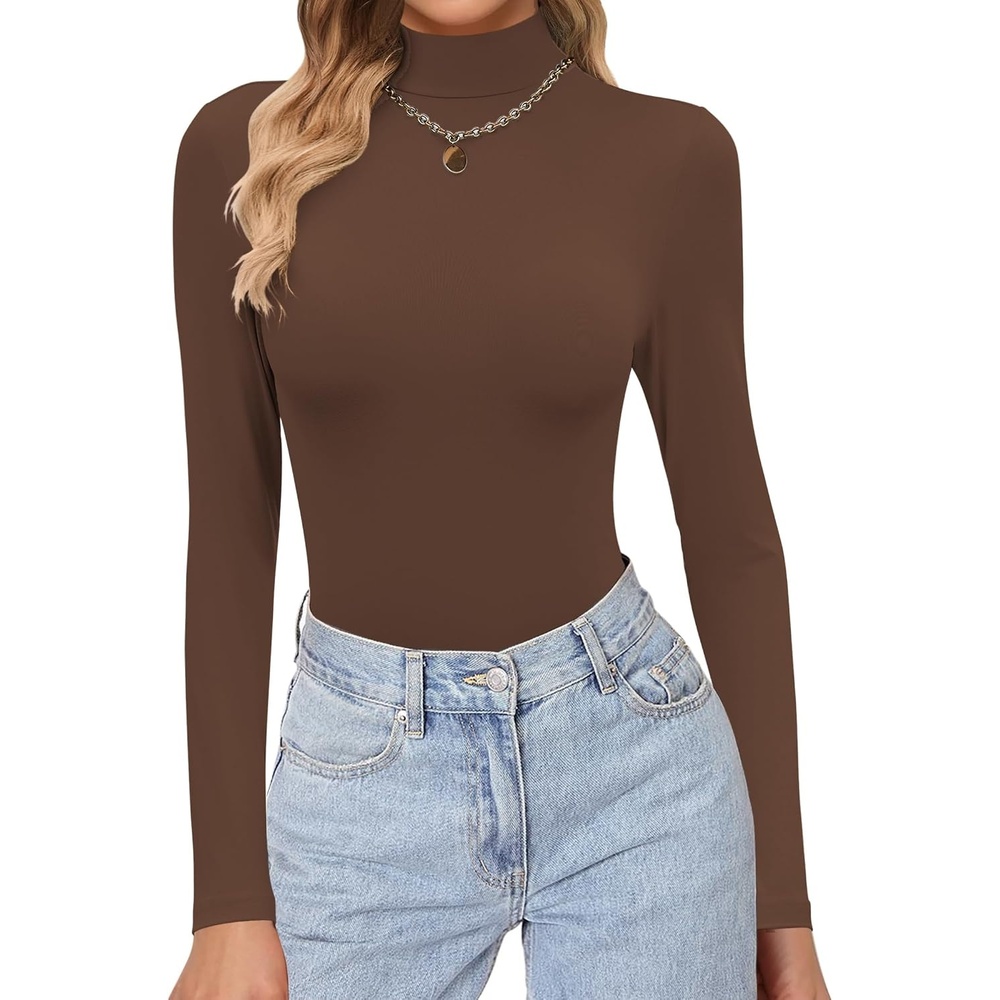 image:imageEkouaer Womens Turtleneck Shirts Long Sleeve Lightweight Fitted Thermal  Mock Neck Soft Base Layer Tops Underwear Stretchy Fit Buttery Soft Undershirts Fashion Winter ClothesBrown