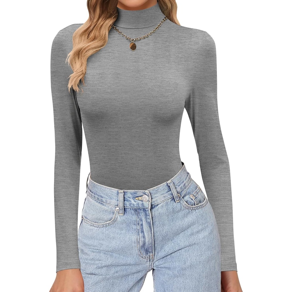 image:imageEkouaer Womens Turtleneck Shirts Long Sleeve Lightweight Fitted Thermal  Mock Neck Soft Base Layer Tops Underwear Stretchy Fit Buttery Soft Undershirts Fashion Winter ClothesLight Grey