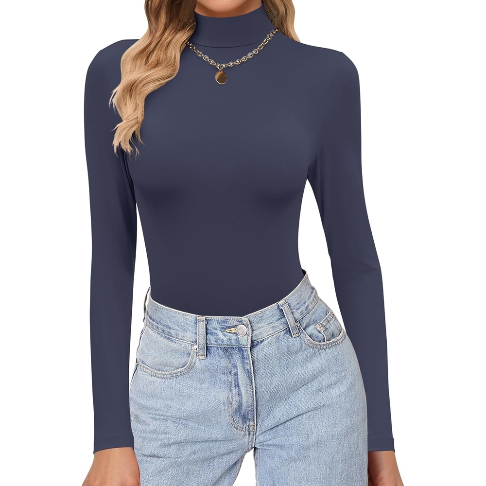 image:imageEkouaer Womens Turtleneck Shirts Long Sleeve Lightweight Fitted Thermal  Mock Neck Soft Base Layer Tops Underwear Stretchy Fit Buttery Soft Undershirts Fashion Winter ClothesNavy Blue
