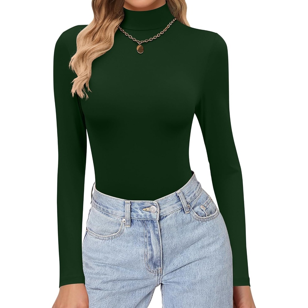 image:imageEkouaer Womens Turtleneck Shirts Long Sleeve Lightweight Fitted Thermal  Mock Neck Soft Base Layer Tops Underwear Stretchy Fit Buttery Soft Undershirts Fashion Winter ClothesEmerald Green