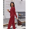 Ekouaer 2 Piece Sets for Women Fall Lounge Sets Outfits Matching Clothing | 2026 Fall Long Sleeve Pullover Top,Wide-Leg Pants Pockets,Drawstring Elastic Waist,Airport Travel Set,Tracksuit,Sweatsuit(Burgundy)