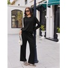 Ekouaer 2 Piece Sets for Women Fall Lounge Sets Outfits Matching Clothing | 2026 Fall Long Sleeve Pullover Top,Wide-Leg Pants Pockets,Drawstring Elastic Waist,Airport Travel Set,Tracksuit,Sweatsuit(Black)