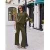 Ekouaer 2 Piece Sets for Women Fall Lounge Sets Outfits Matching Clothing | 2026 Fall Long Sleeve Pullover Top,Wide-Leg Pants Pockets,Drawstring Elastic Waist,Airport Travel Set,Tracksuit,Sweatsuit(Army Green)